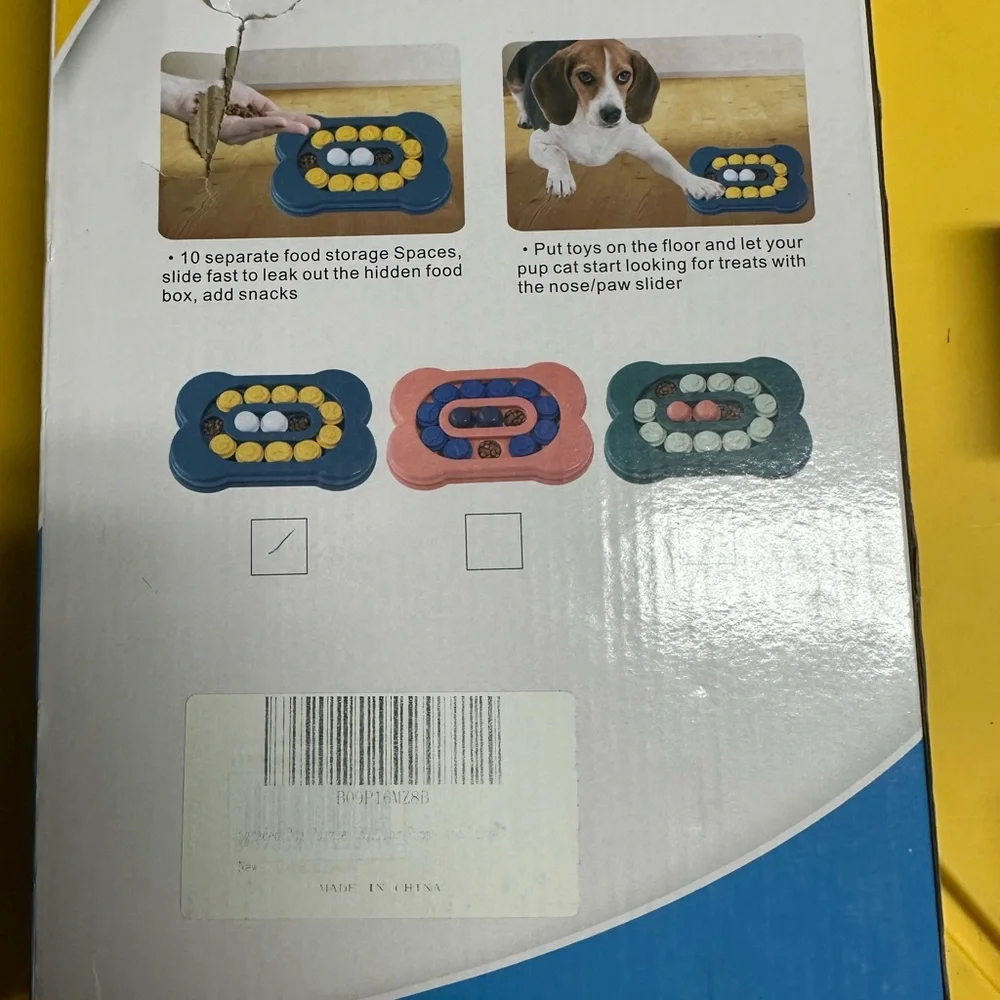 Bone-Shaped Educational Dog treat training Toy - Blue and Yellow